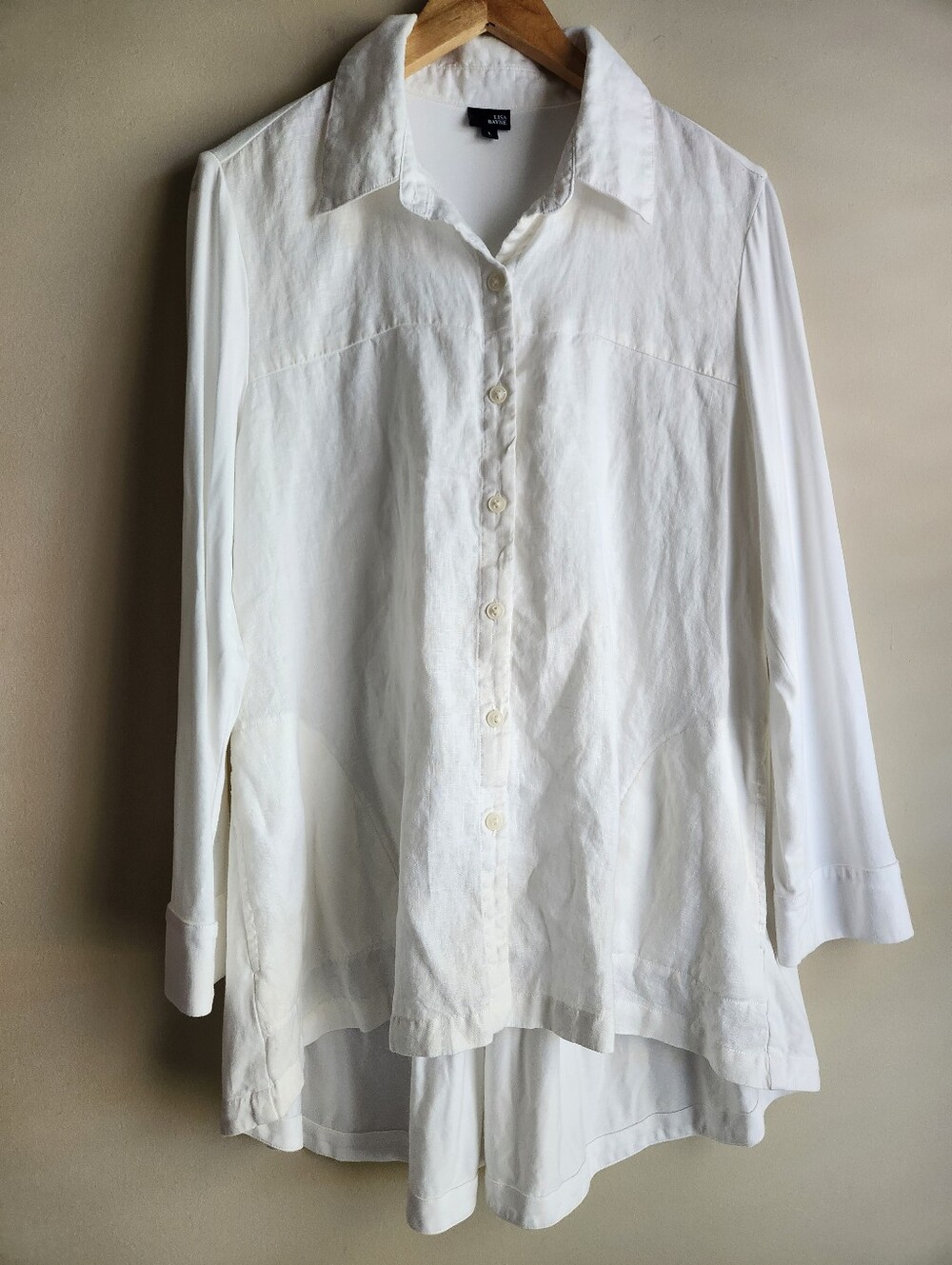 Lisa Bayne Linen Bamboo Button Down Tunic Shirt Size L